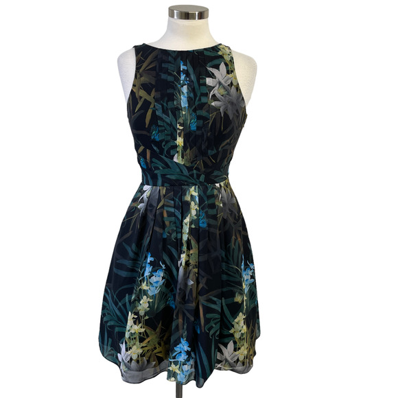Ted Baker Dresses & Skirts - Ted Baker Women's Size 1 - US 4 Navy Ameda Floral Palm Fit & Flare Pleated Dress